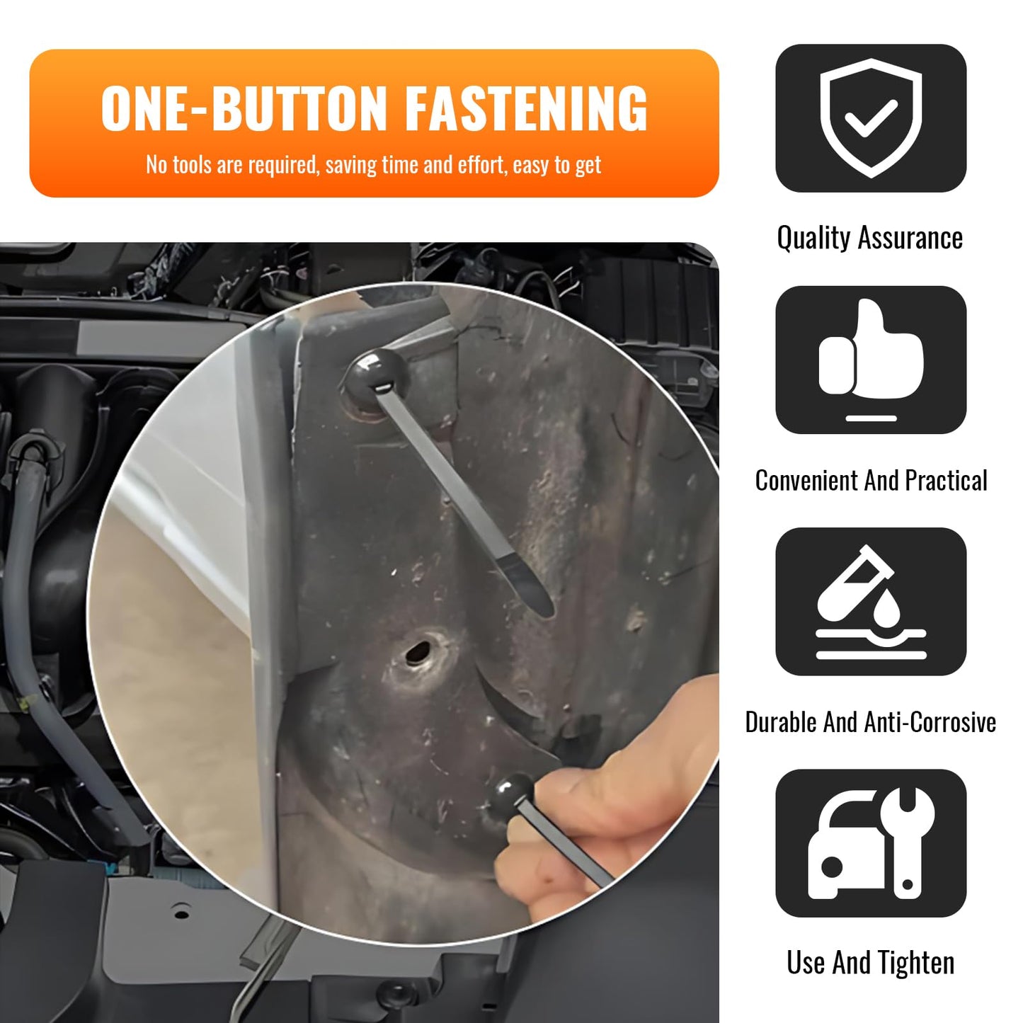 100PCS Nylon Universal Cable Tie Buckle – Heavy Duty Self-Locking Zip Ties Holder with Pin & Button Design, Plastic Cable Ties Tool Fasteners Car Body, UV Resistant Zipties for Car Daily Auto Fixing