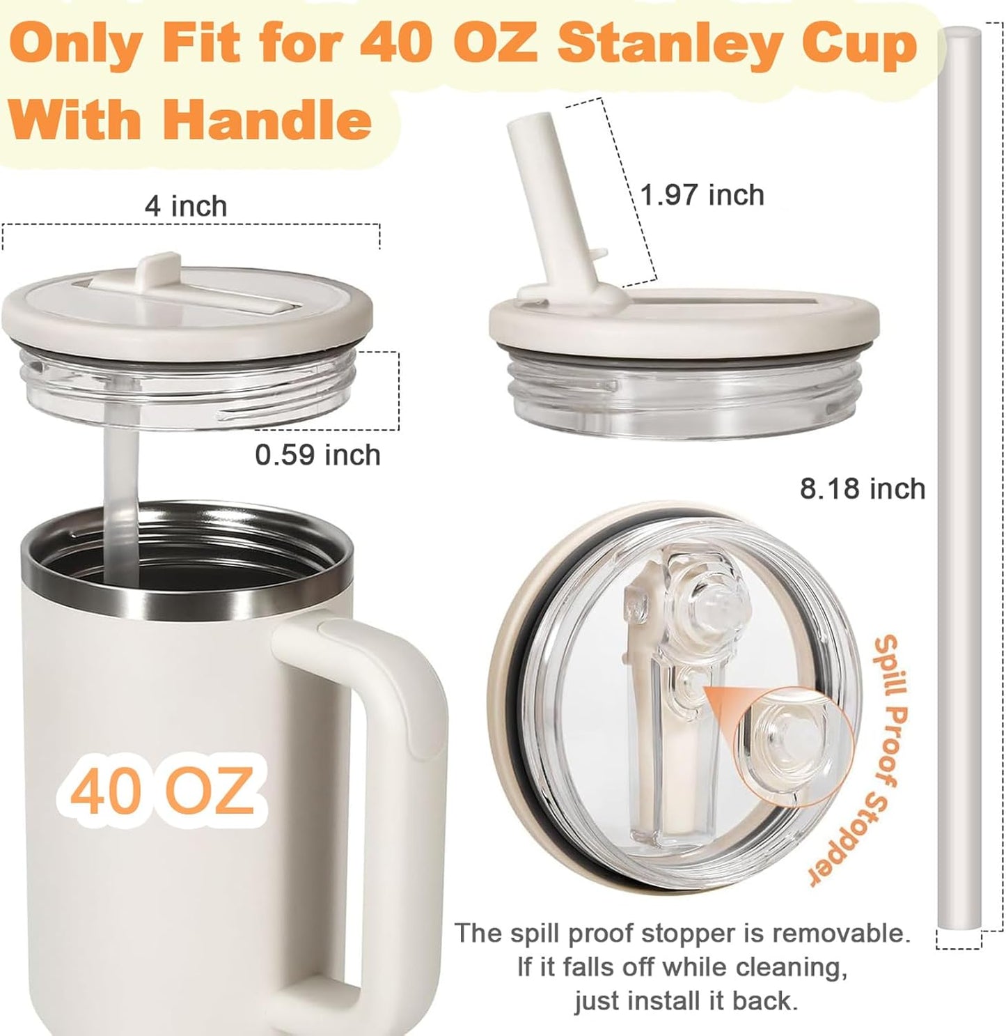 Stanley 40 oz Flip Straw Lid - Leak Proof Replacement for H2.0 Quencher | No Spill Design