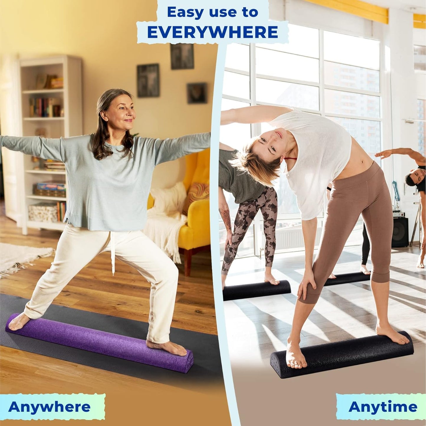 Yes4All High-Density EPP Foam Roller - Versatile Half Round Design for Yoga, Pilates & Stretching | 12-36 Inch Sizes