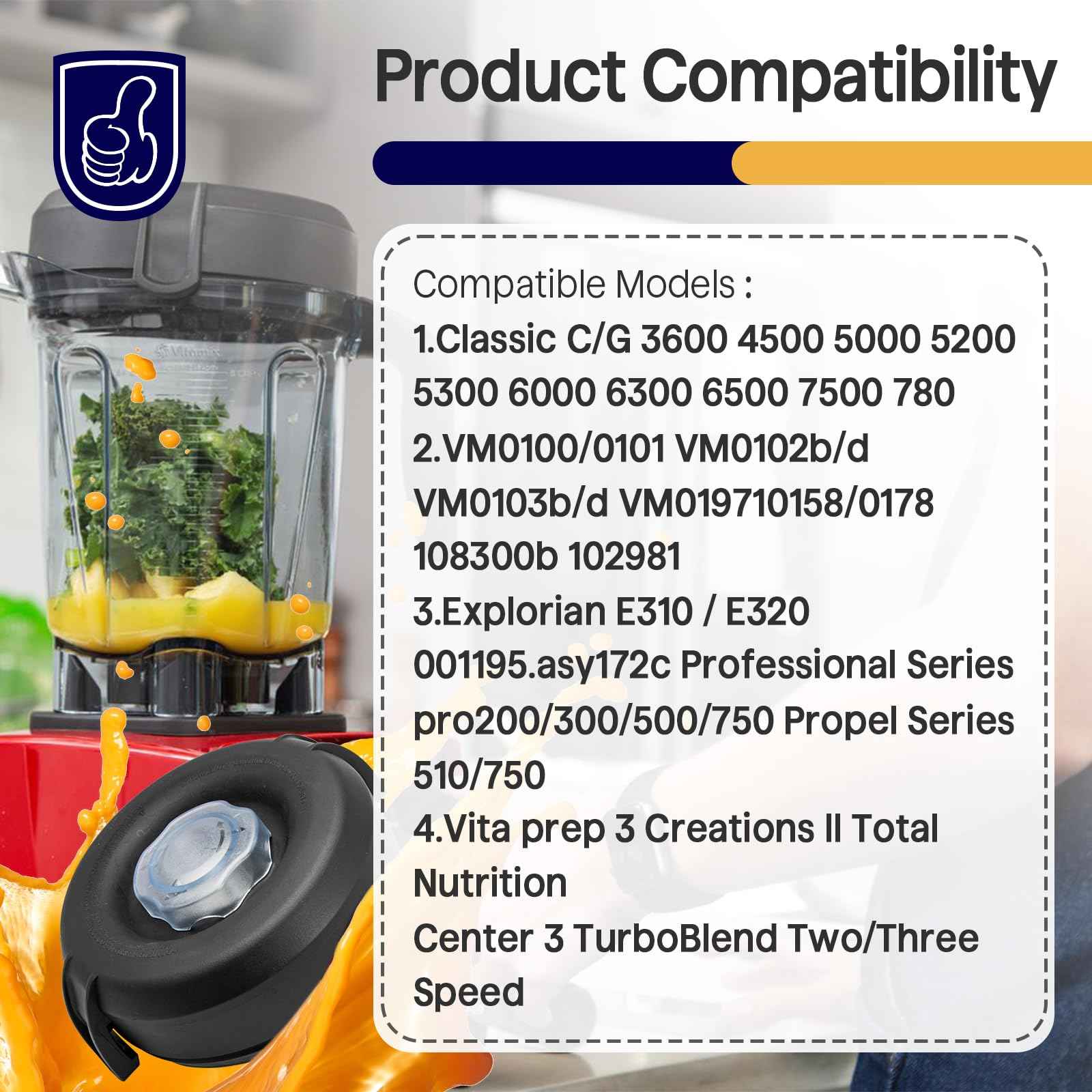 1 Pcs Replacement Lid for Vitamix Blender 64 Oz - Clear Lid Design - Fits for Vitamix 750 5200 5000 6300 7500 - For Vitamix Lid Replacement