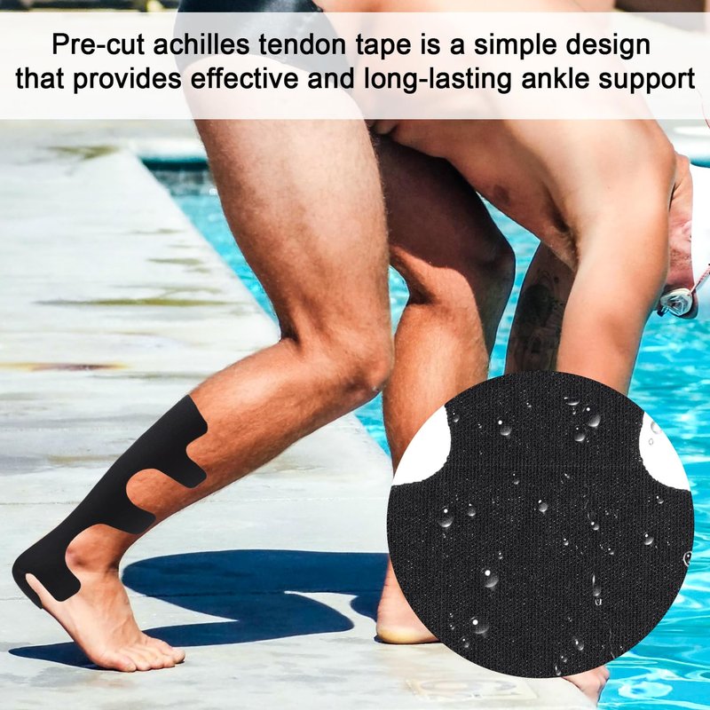 12pcs Precut Kinesiology Tape for Achilles Tendon, Waterproof & Breathable Athletic Heel Tape Enhance Elastic Sports Patch Strips Provides Stability Recovery for Achilles and Muscle Support