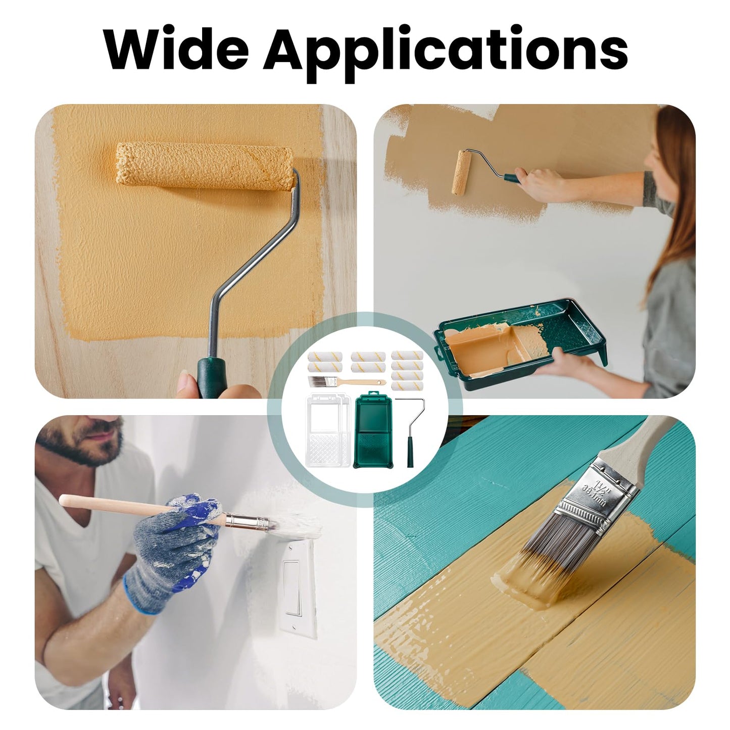 YiBaiBrush Paint Roller Kit, 13 Piece Set, 4 Inch Small Microfiber Roller Covers, Paint Tray with Liners, Paint Brush for Walls, Mini Roller for Painting, Painting Supplies for House Painting