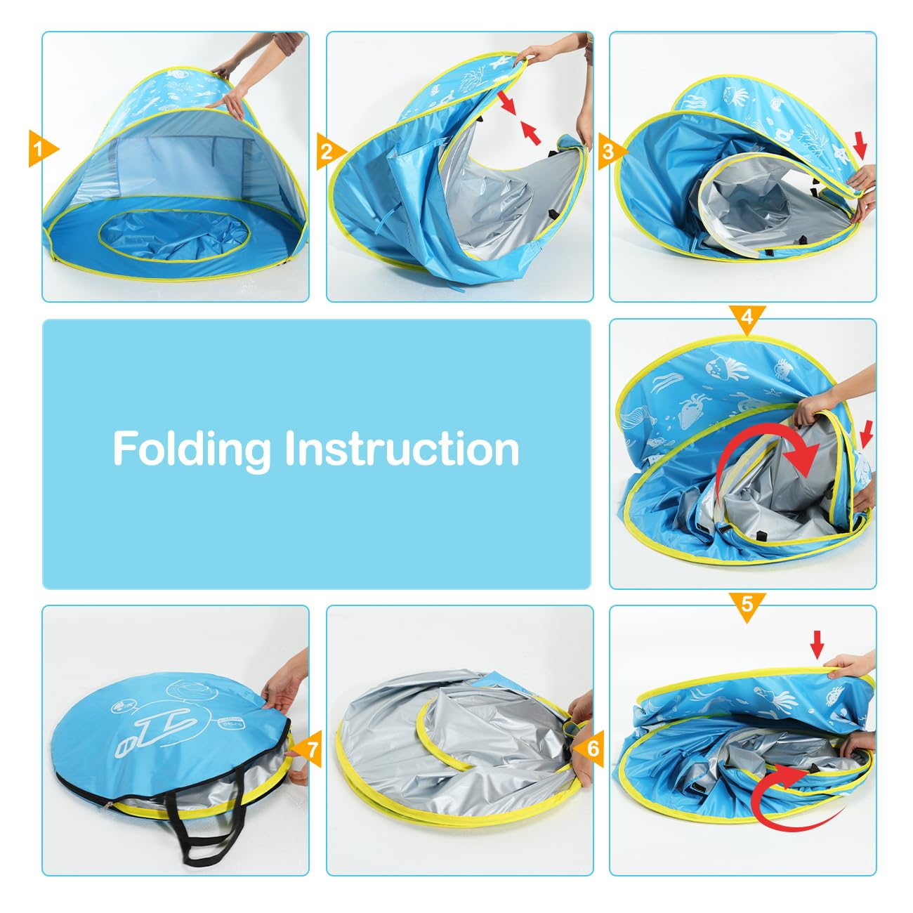 Zooawa Baby Beach Tent, Pop Up Beach Tent Sun Shade for Beach, Portable Shade Pool UV Protection Sun Shelter for Infant with Beach Sand Toys Set, Blue