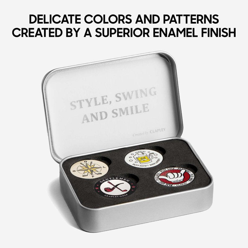 CLAPLEY GOLF Ball Markers, 0.9 Inch, Made from Stainless Steel and Oven-Cured Enamel; an Essential Accessory for Golfers, Eye-catching and Easy to Spot On The Green, Pack of 4
