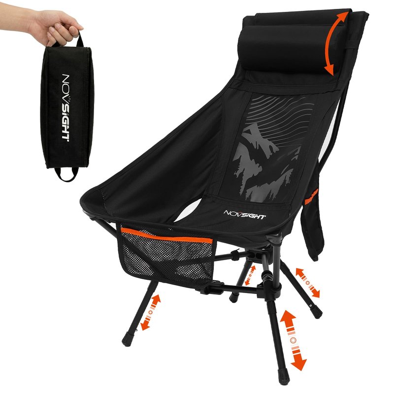 NOVSIGHT Camping Chairs - High Back Camping Chair with Adjustable Headrest and Feet, Lightweight Aluminum Frame, Breathable Mesh Folding Portable Camp Chair for Outdoor Hiking, Beach, Picnic