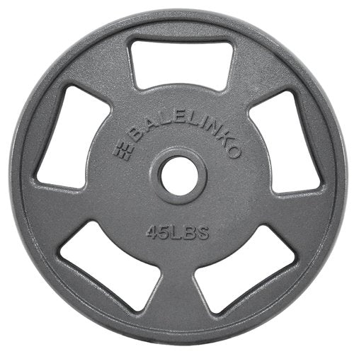 Balelinko Cast Iron 2-Inch Olympic Grip Plate Weight Plate for Strength Training, Weightlifting and Crossfit in Single, 45LB, Gray