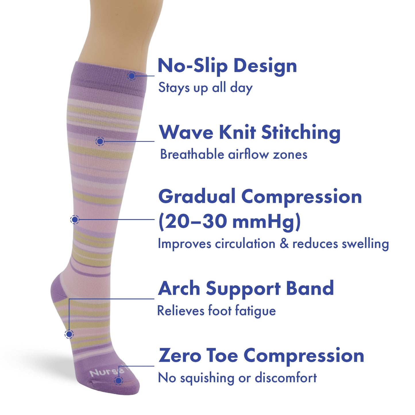 Nurse Yard Compression Socks for Nurses - Women & Men - 20-30mmHg Graduated Compression, Zero-Toe Compression, For Medical Staff, Nursing, Athletic Support Such As Running, Cycling, Hiking - 1 Pair