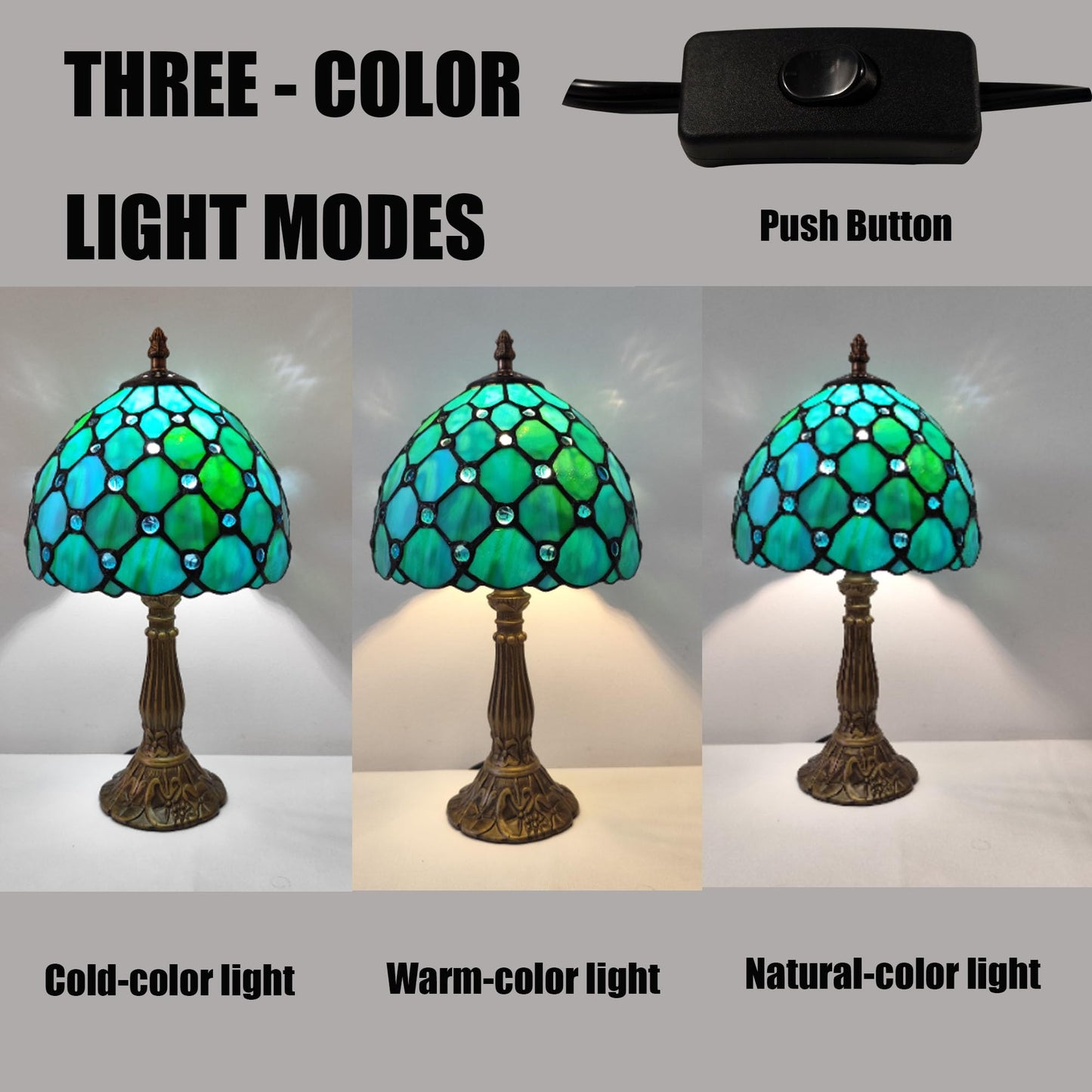 XPHMXP Small Tiffany Table Lamp 8 Inch Tiffany Style Desk Lamp Stained Glass Antique Light Bedroom Bedside Lamp Retro Reading Lamps (Green Pearls Style)