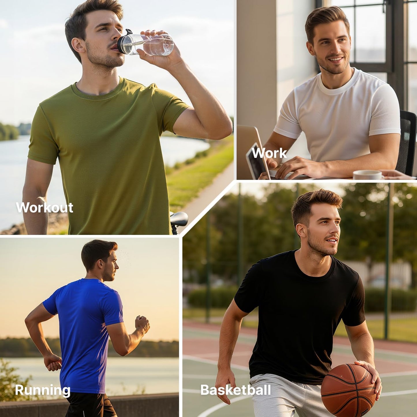 Skiennix Men's Athletic T-Shirts - Quick Dry Moisture-Wicking Workout Shirts | 5 Pack for Running & Training
