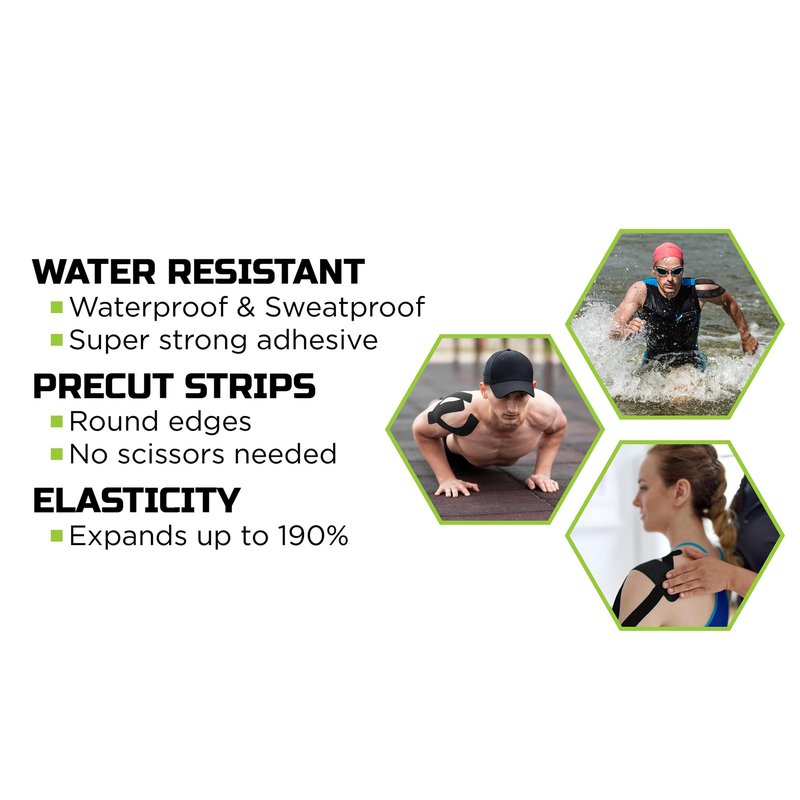 Green Drop Herbal-Infused, Therapeutic Sports Tape – Stretchable, Breathable & Patented Medical Grade Kinesiology Tape for Natural Relief in Muscles, 20 Precut, 10” Strips