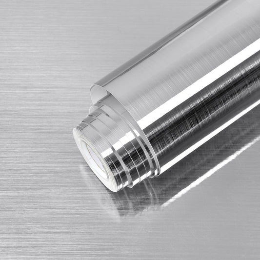 Uooar Silver Stainless Steel Contact Paper 15.7"×120" Peel and Stick Metallic Wallpaper for Countertop Fridge Dishwasher Cabinets