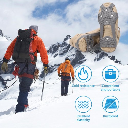 Crampons Ice Cleats for Boots Shoes Anti-Slip Spikes Snow Grips Cleats Shoe Spikes for Snow and Ice Anti-Slip Rubber Traction Cleats for Hiking Fishing Walking