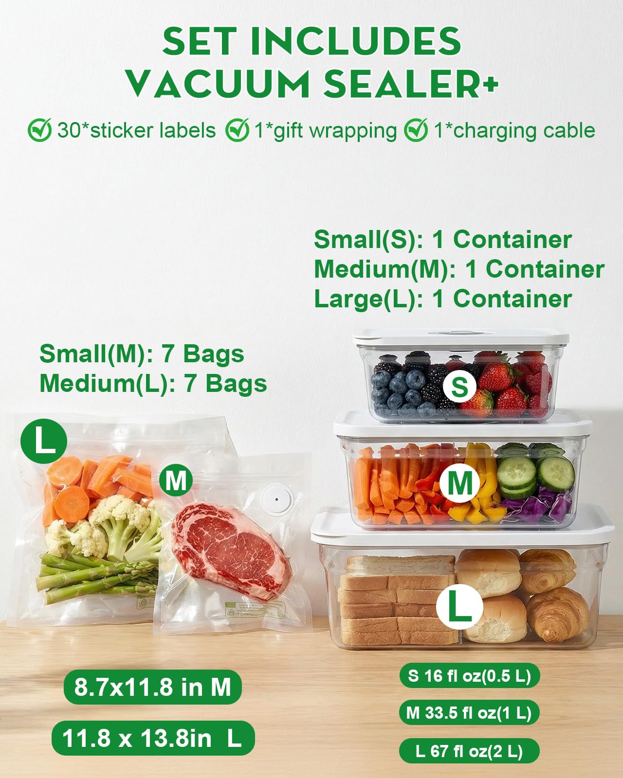 Innoworld Compact Vacuum Sealer for Food (Vacuum Sealer Machine+3 Vacuum Containers+14 Reusable Vacuum Bags),Powerful Handheld Vacuum Seal Machine,Seal Meal Saver,Portable Food Sealer,Easy-Clean