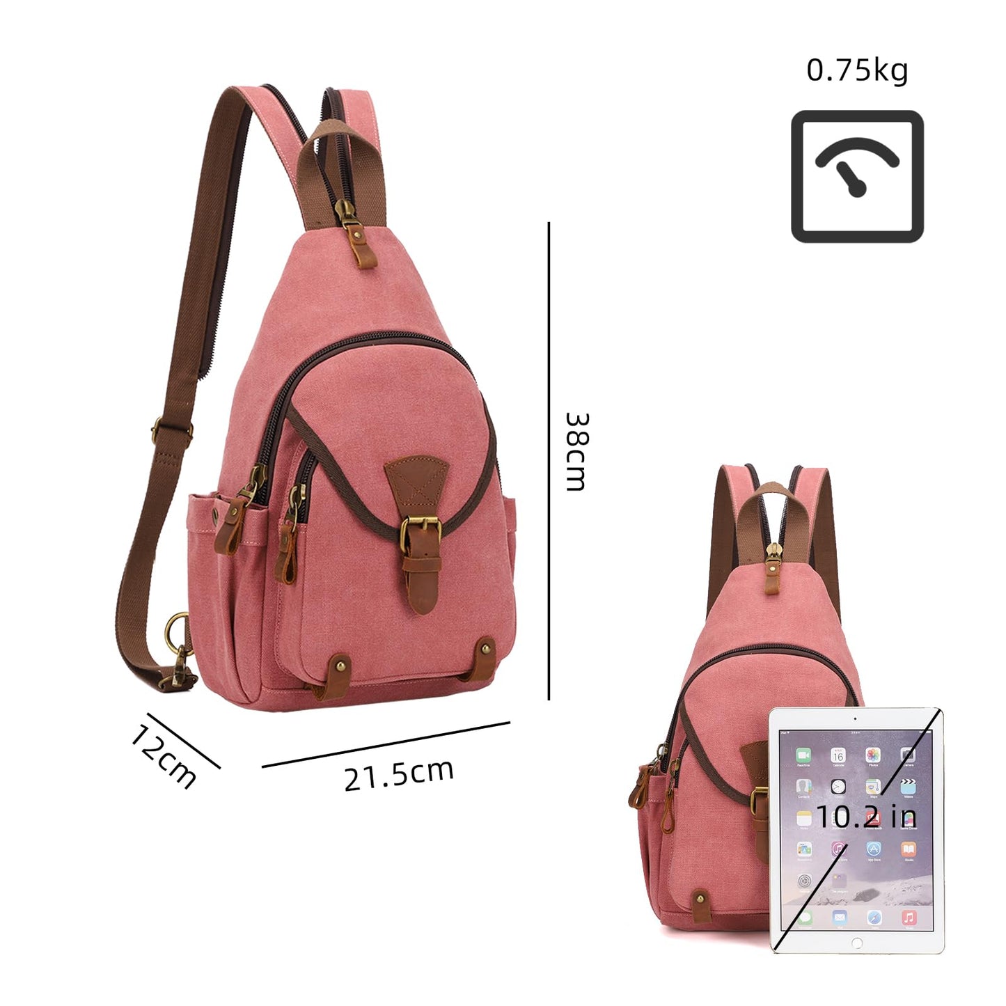 KouLi Buir Canvas Sling Bag,Small Crossbody Backpack,Convertible Chest Bag Casual Daypack For Outdoor Cycling Hiking Travel (Rust Red)