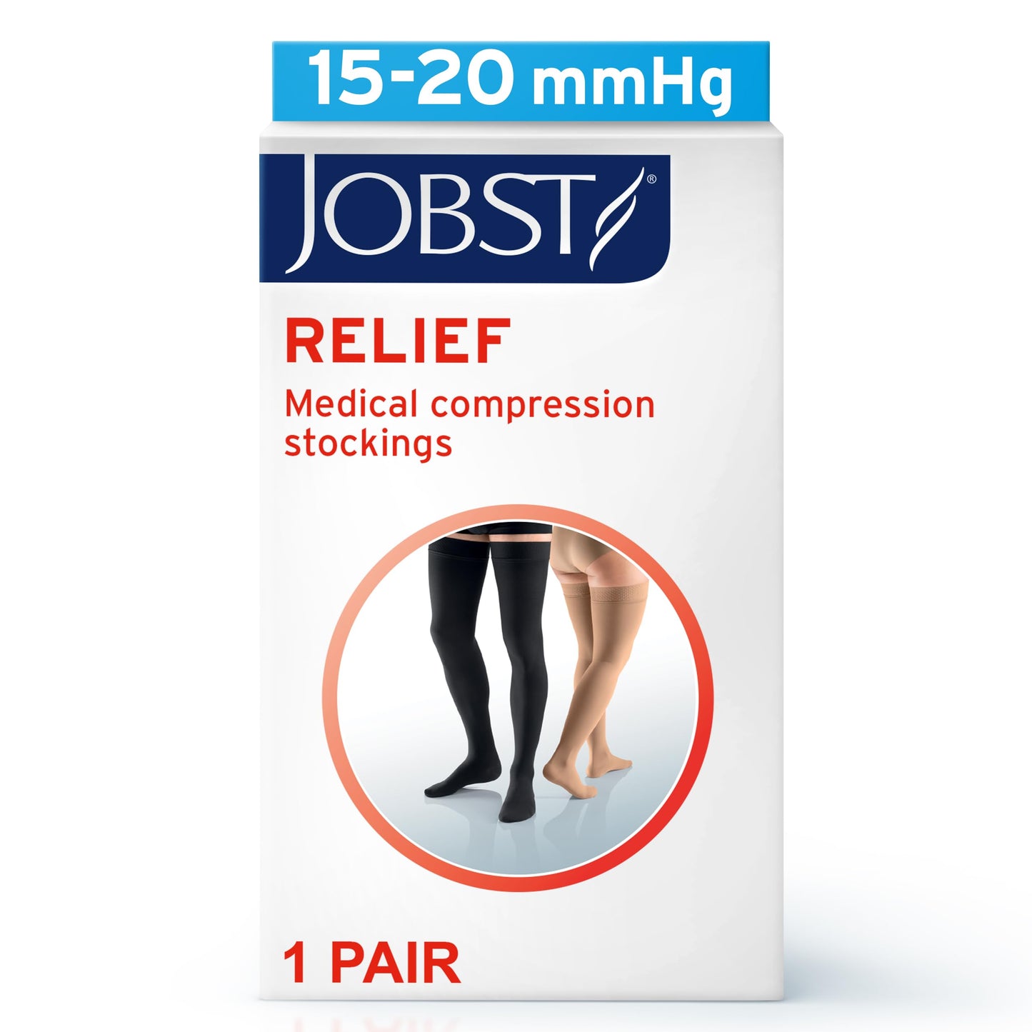 JOBST Relief Thigh High Graduated Compression Stockings 15-20mmHg - Comfortable Unisex Design with Silicone Dot Band - Open Toe, Beige, Medium