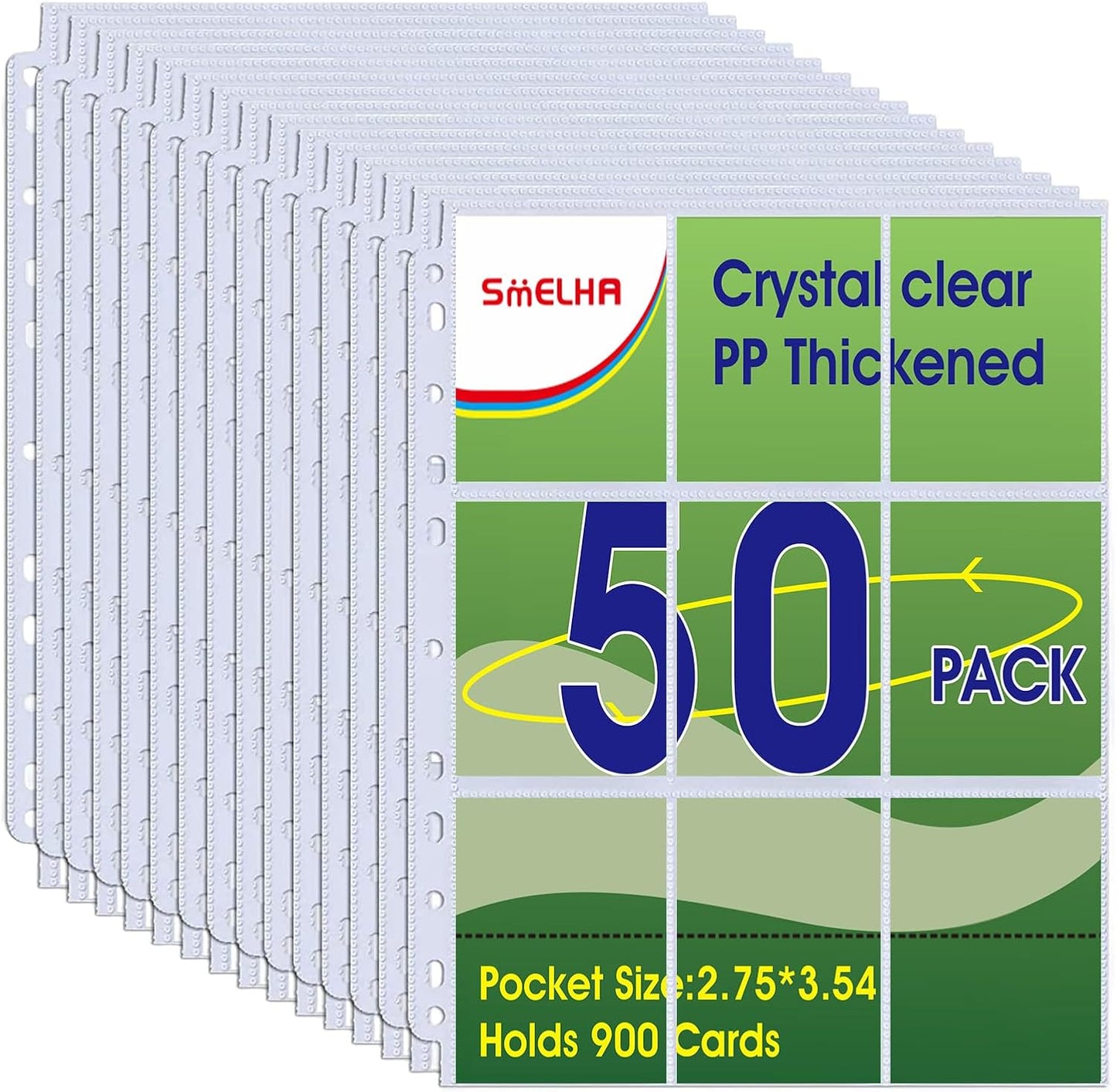 Skiennix 9 Pocket Page Protectors - 50 Pack Trading Card Sleeves for Baseball, MTG & Game Cards