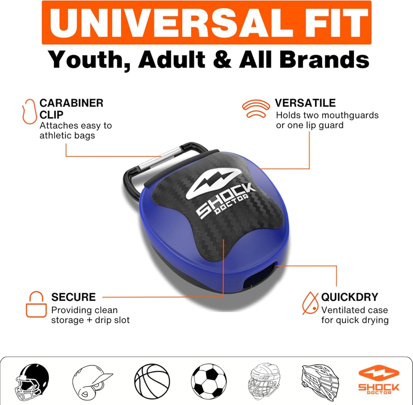 Shock Doctor Mouth Guard Case - Ventilated Universal Storage for Adult & Youth Mouthguards