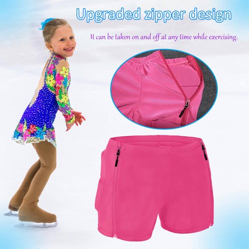 Kids Zip-on Zip-Off Padded Shorts for Snowboard Ski Figure Skating Cycling, Children Youth Adults 3D Hips Pants Proteciton for Tailbone and Butt Pink