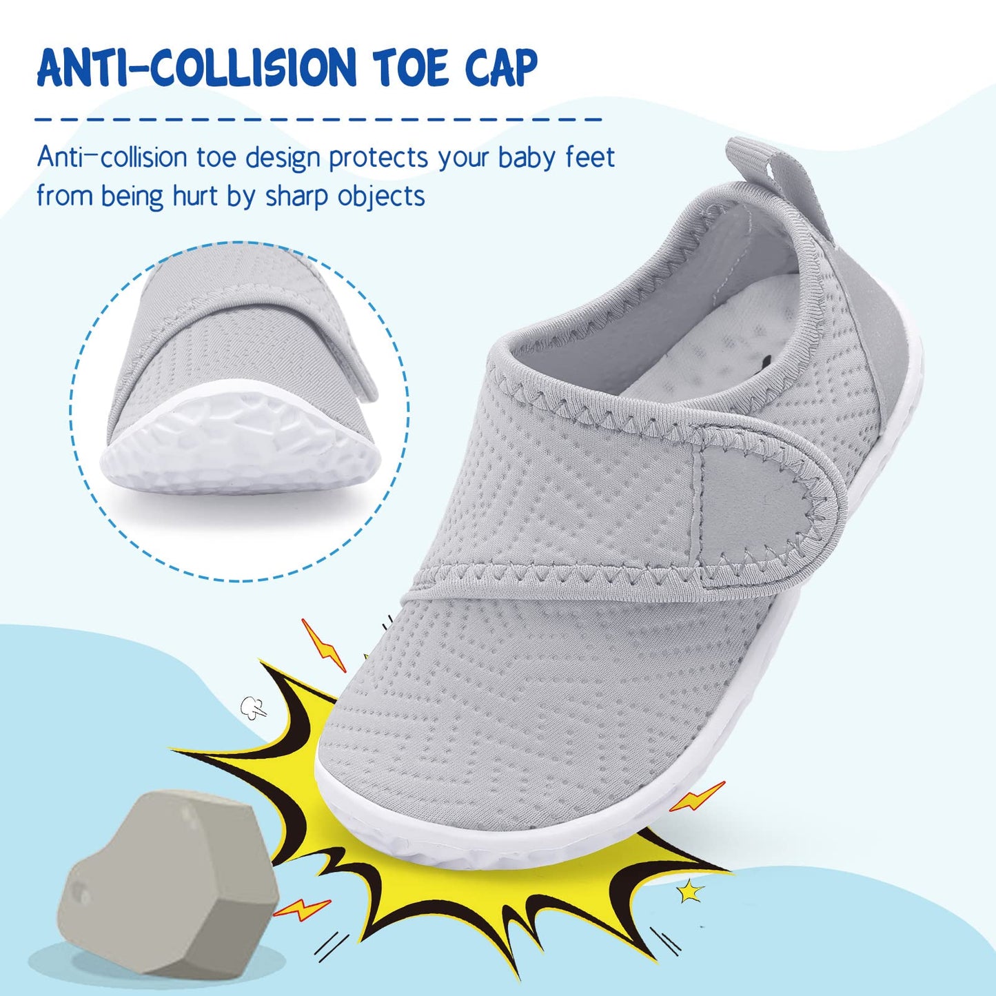 LeIsfIt Boys Girls Water Shoes Kids Aqua Socks Toddler Quick-Dry Swimming Shoes Non-Slip Summer Shoe for Beach Pool Surf, Grey, 9 Toddler