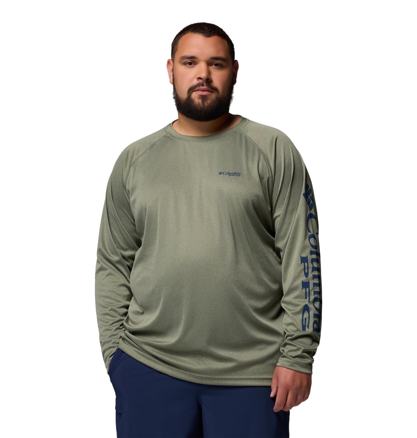 Columbia Men's PFG Terminal Tackle Long Sleeve Fishing Shirt, Cypress Heather/Carbon Logo, 4X Tall