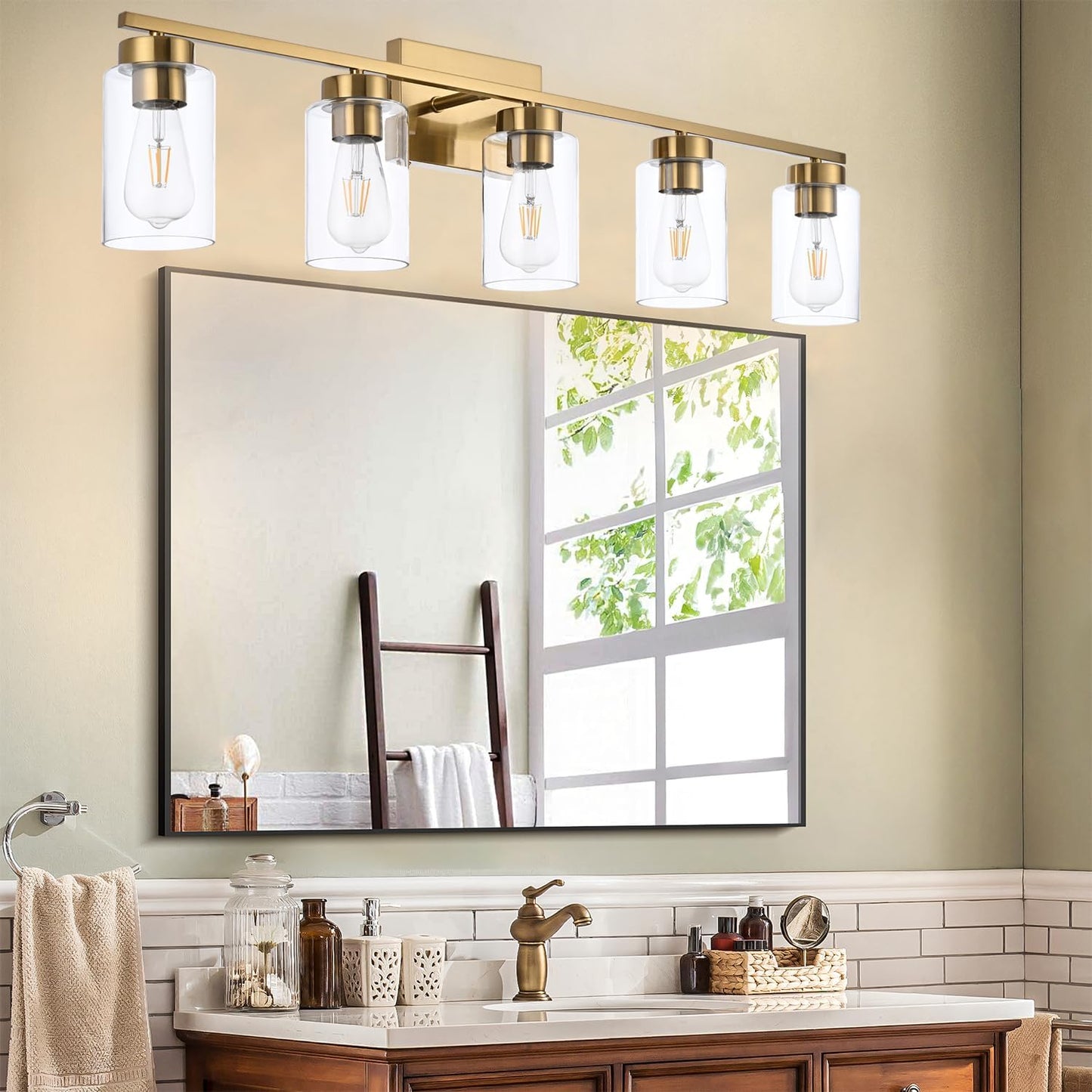 Modern 3-Light Bathroom Vanity Light in Brushed Gold with Clear Glass Shades