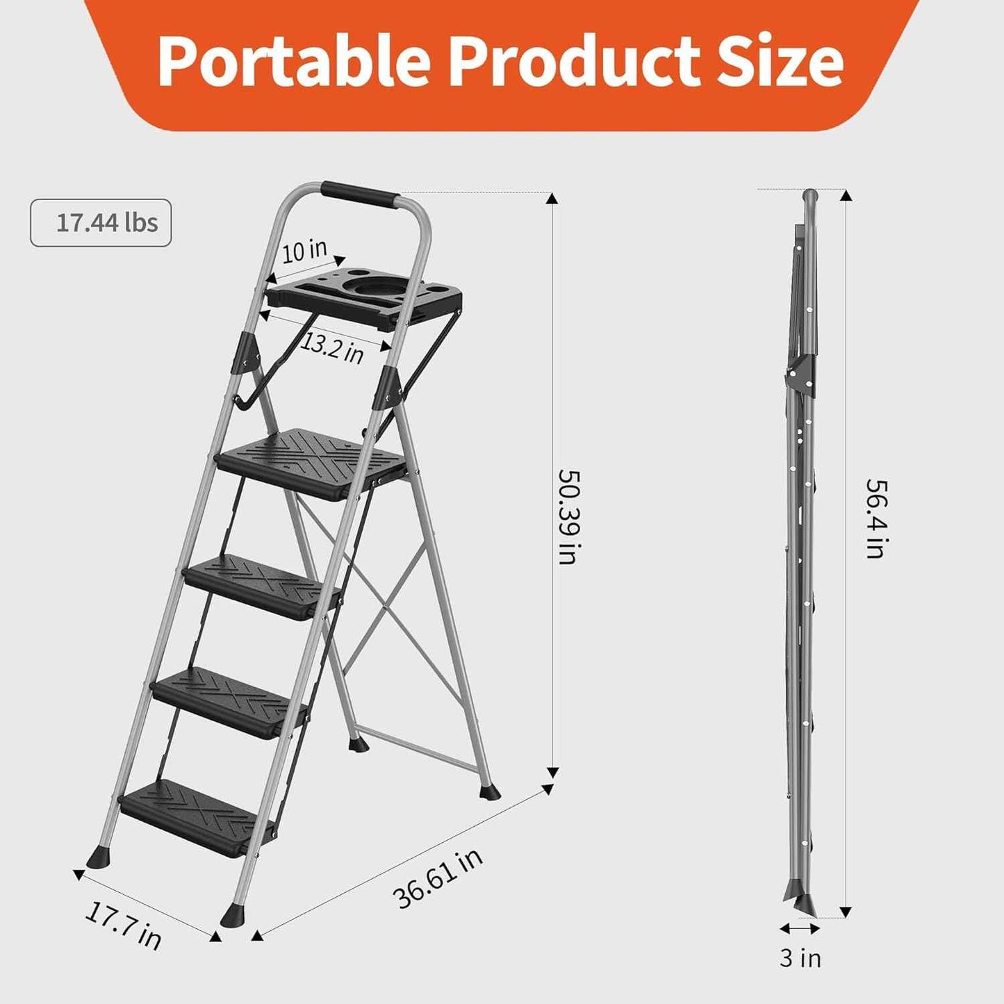 DIAMONDFORGE 4-Step Folding Ladder - Sturdy Steel Construction, Anti-Slip Pedals & Feet, Handgrip - Home Use, White & Red