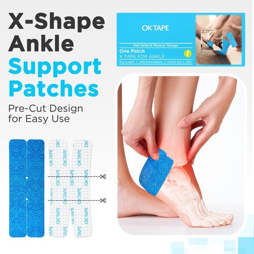 OK TAPE Kinesiology Tape for Ankle - 10 Precut Strips | Professional-Grade Water-Resistant & Breathable Ankle Tape for Sports Injury Recovery, Support, 10pcs, Pink