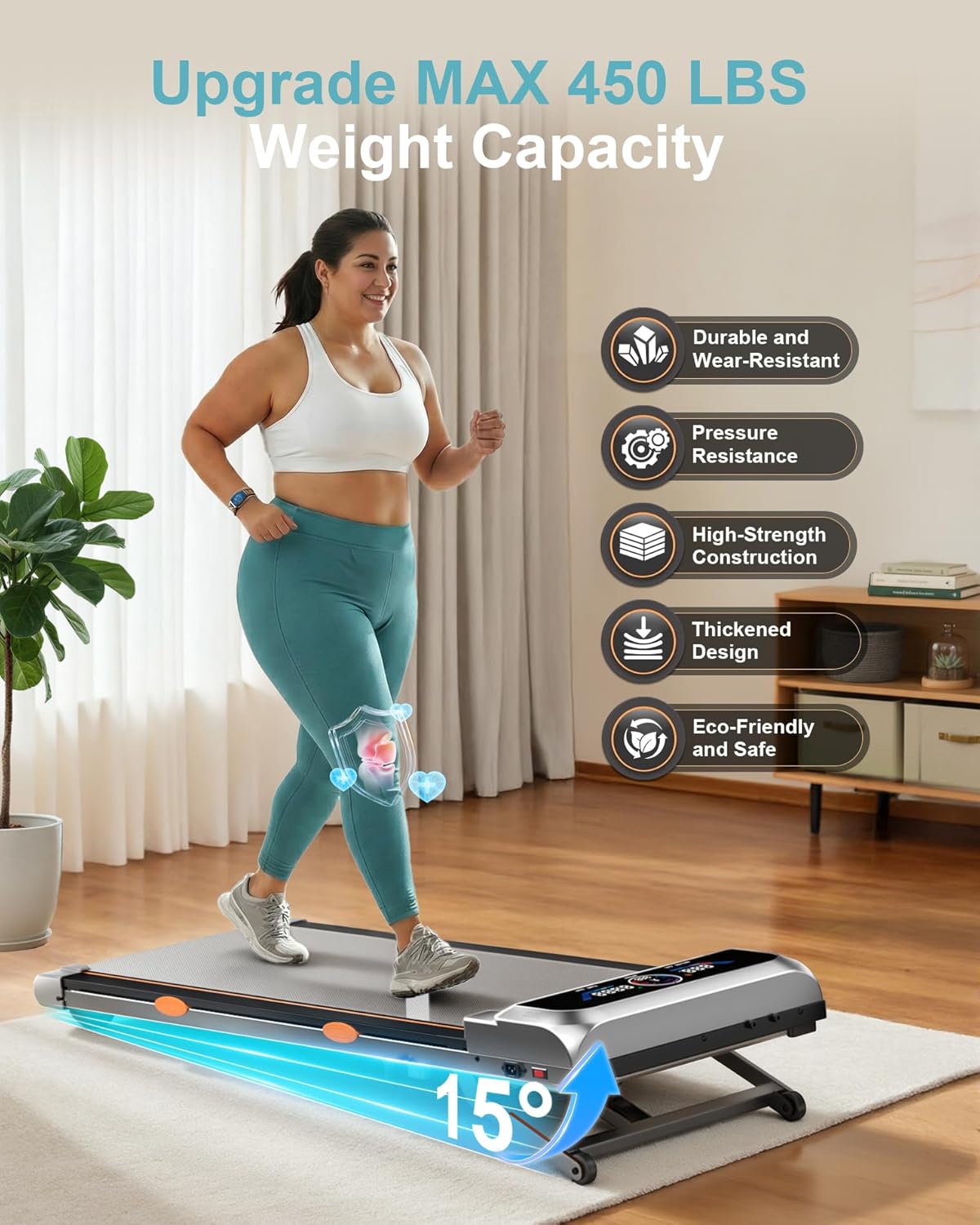 Skiennix Walking Pad - 4 in 1 Foldable Under Desk Treadmill with 12% Incline & Adjustable Height | 350LBS Capacity, LED Display