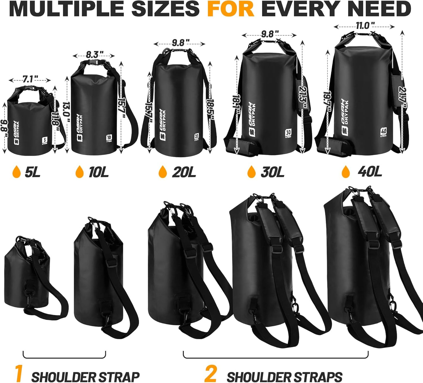 Skiennix Waterproof Dry Bag - Lightweight Roll Top Storage Backpack with Phone Case | 5L/10L/20L/30L/40L for Travel, Kayaking & Beach