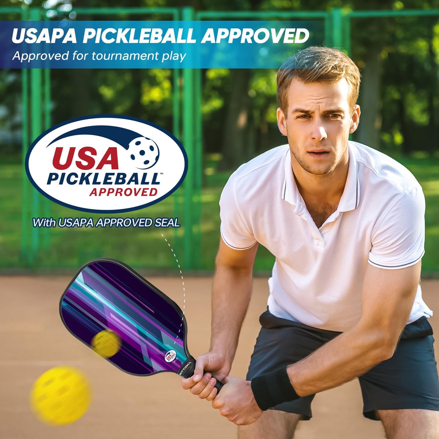HITTIONA Pickleball Paddles - Fiberglass Pickleball Paddles Set of 4, USAPA Approved Pickle Ball Rackets 2 Pack with 4 Pickleball Balls, 1 Pickleball Bag, Paddles Ball Set for Beginners