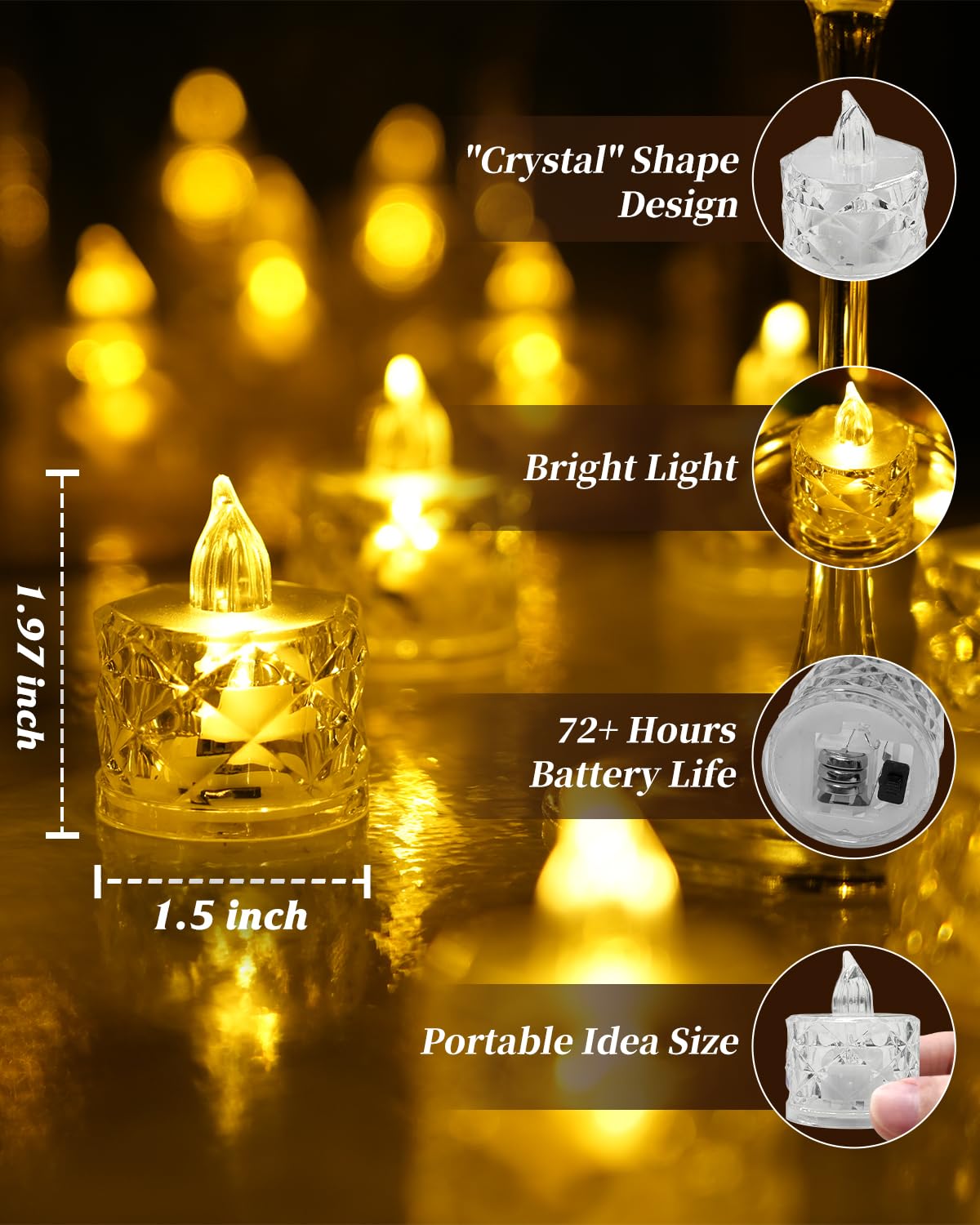 SupBri 12 Pack Crystal LED Tea Light Candles, Battery Operated, Flameless, Kids & Pets Friendly, Long Battery Life, Modern Design for Decoration, Wedding, Party, Dating, Festival Celebration, Dinner