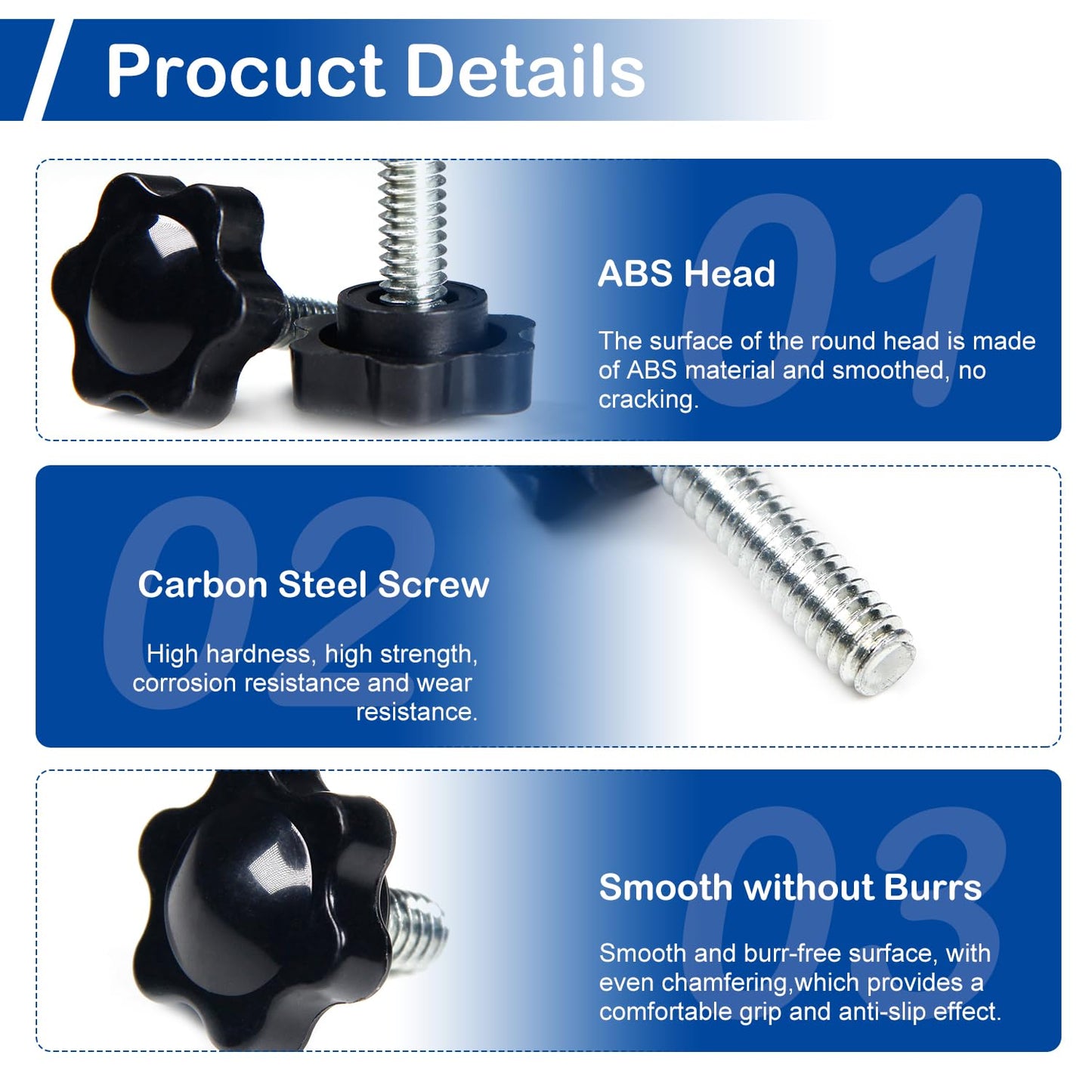 MroMax 10Pcs 1/4"-20 x 1 Threaded Knurled Thumb Nuts, Black Plastic Knobs Clamping Screws, Grip Knob Screw for Replacing Umbrella Base