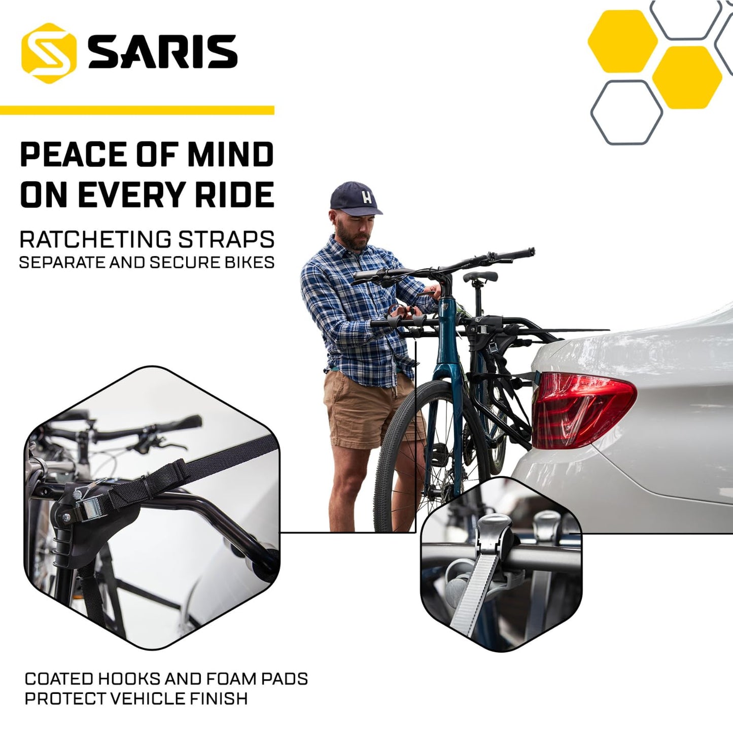 Saris Guardian Trunk 2-Bike Rack - Foldable and Compact, American-Made Steel, Easy Assembly, Secure Bike Transit, Fits Most Sedans, Hatchbacks, Vans for 2 Bikes up to 35 lbs. Each