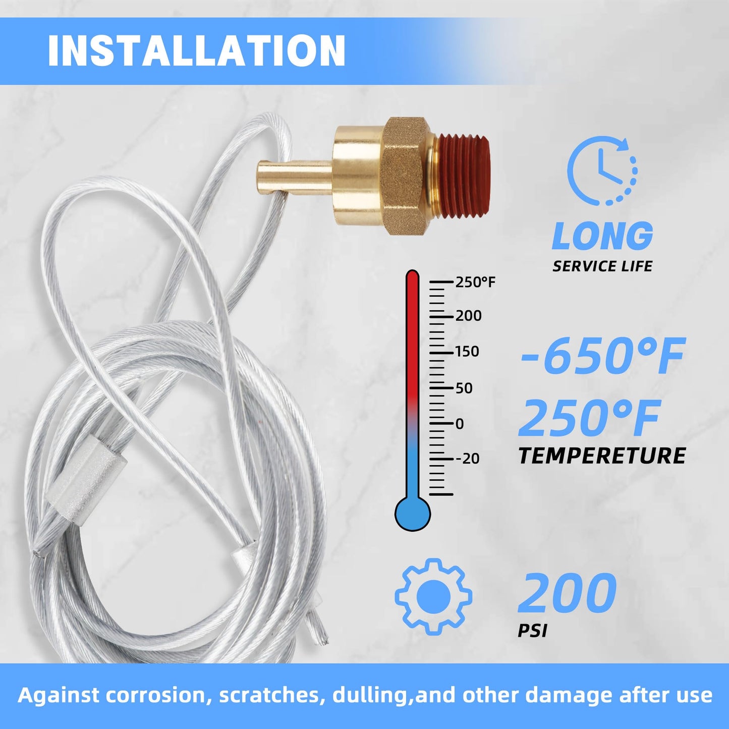 3/8” Air Tank Drain Valve Plug with 60” Cable, Dazakoot Brass Tank Drain Valve Replacement Part, Tank Drain Valve Max Working Pressure 350PSI - 2Pack