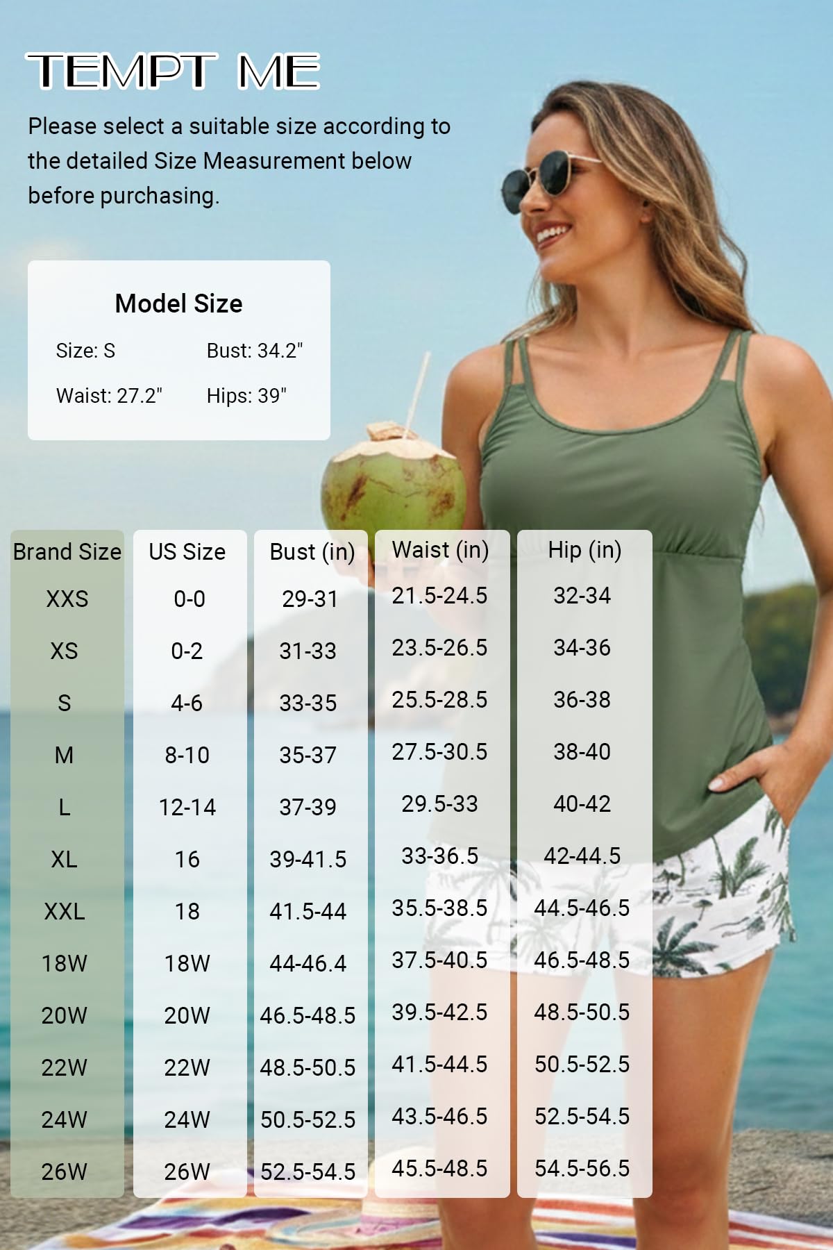 Tempt Me Two Piece Tankini Swimsuits for Women Tummy Control Bathing Suit with Shorts Athletic Two Side Pockets Swimwear