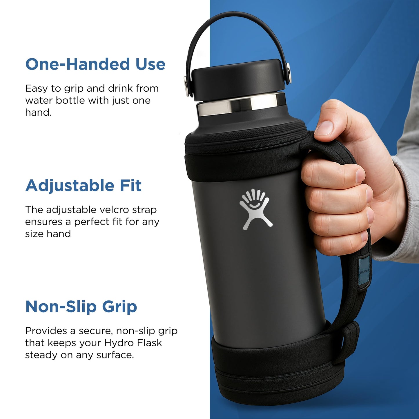 ENCASED Hand Strap Boot Designed for Hydro Flask 32 and 40 Oz Wide Cap Water Bottles, Protective Bottle Holder with Adjustable Neoprene Carrying Handle (Black)