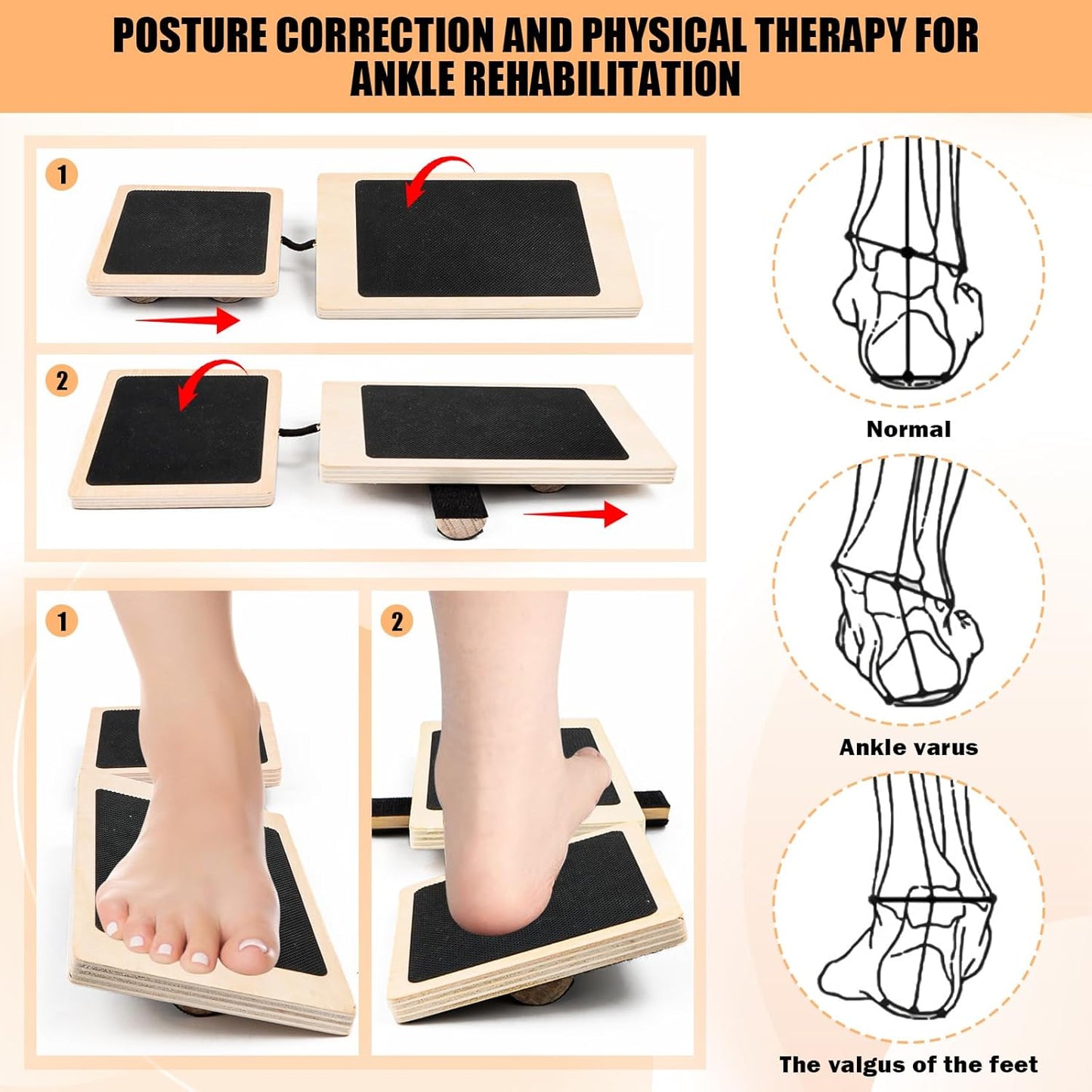 Skiennix Ankle Strengthener | Non-Slip Wood Balance Board for Sprained Ankle & Plantar Fasciitis Relief