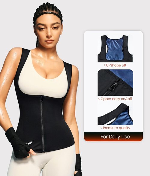 Junlan Sauna Suit for Women - Waist Trainer Vest with Zipper | Sweat Tank Top Shaper