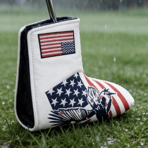 PLUSKER Patriotic USA Flag and Eagle Golf Blade Putter Head Cover - Magnetic Closure Premium Synthetic Leather Protector for Golf Course Travel and Home Storage