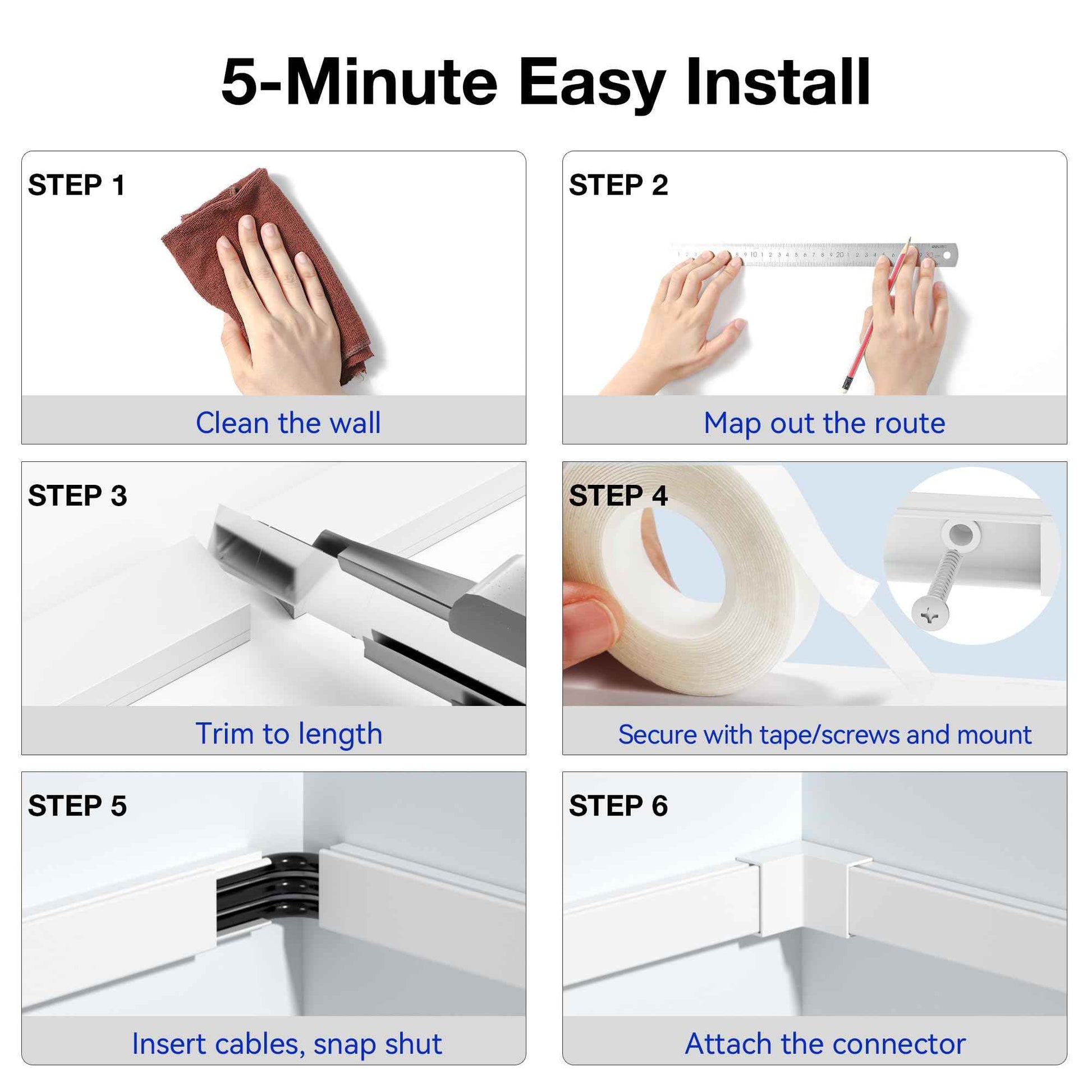 Delamu Cord Hider, Professional Cable Cover Kit for Wall, TV Wire Hider for Wall Mounted TV, Raceway Cover on Management Wires, Cable Concealer, 1.18'' H x 0.60'' W, White