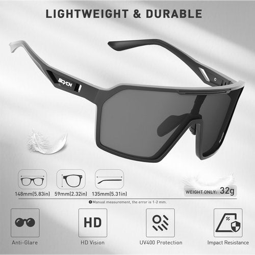 SCVCN Polarized Sports Sunglasses UV Protection for Women Men Cycling Glasses MTB Riding Goggles Bicycle Mountain Bike Glasses Baseball Running Fishing Triathlon Golf Driving Black