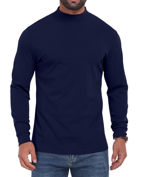 Sailwind Men Mock Neck Cotton Long Sleeve T Shirt Lightweight Base Layer Basic Pullover Navy Blue