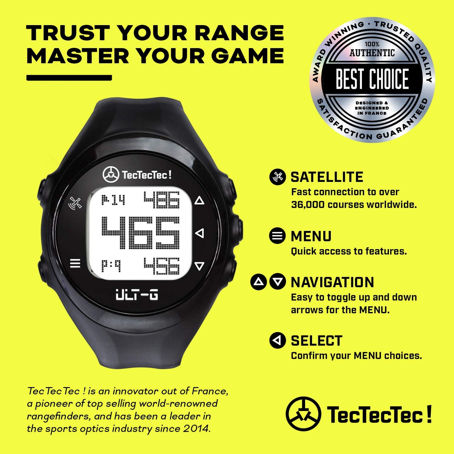 TecTecTec ULT-G Golf GPS Watch – Simple & Easy Distance Watch, No App Required on Course, Front/Back/Middle Distances, 38,000+ Courses Preloaded, Lightweight & Water-Resistant – Black