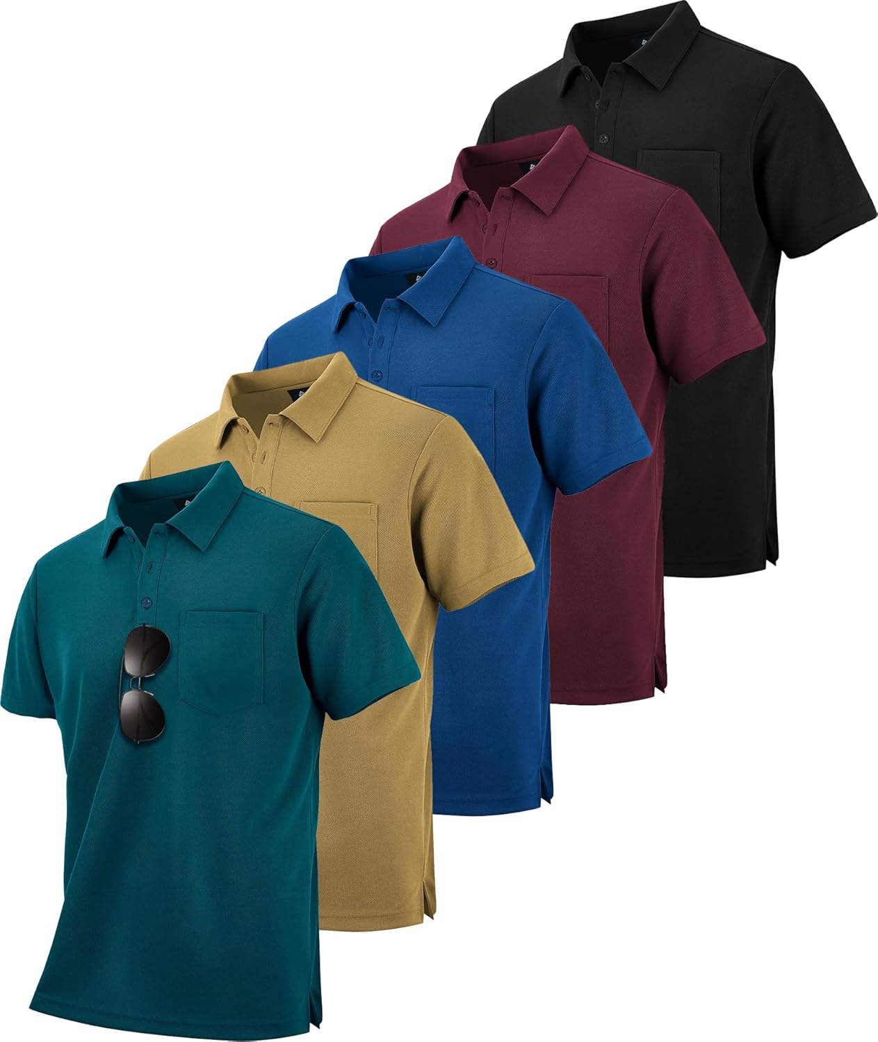 SCODI Men's Pocket Polo Shirts - 5 Pack Short Sleeve Golf T-Shirts | Moisture-Wicking Casual Athletic Wear