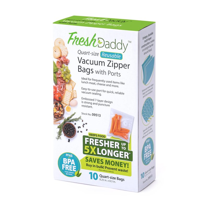 Presto 09513 FreshDaddy Vacuum Zipper Bags with Ports, Quart-Size