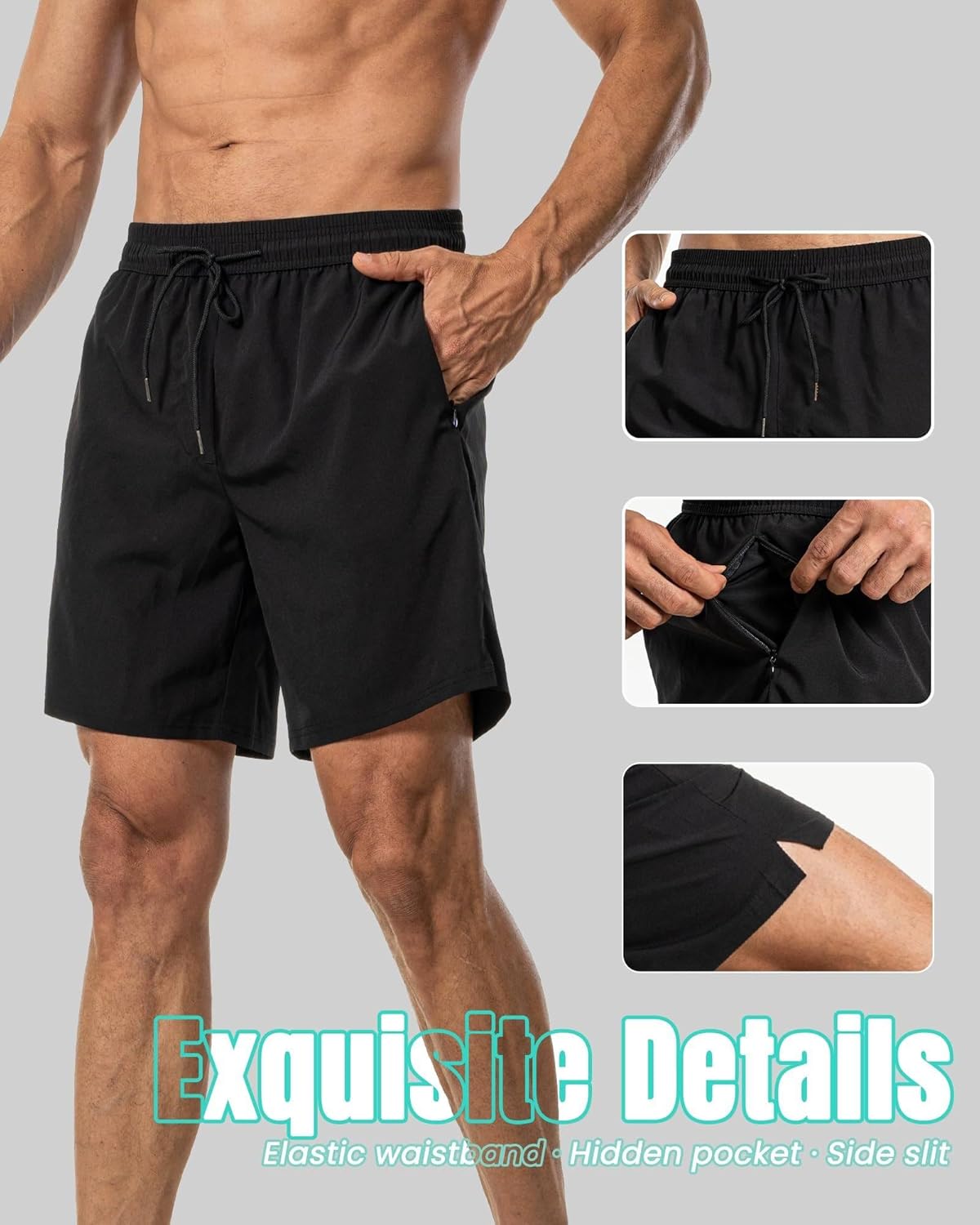 Skiennix Men’s Swim Trunks - Quick Dry 7-Inch Compression Liner with Zipper Pockets for Beach & Gym