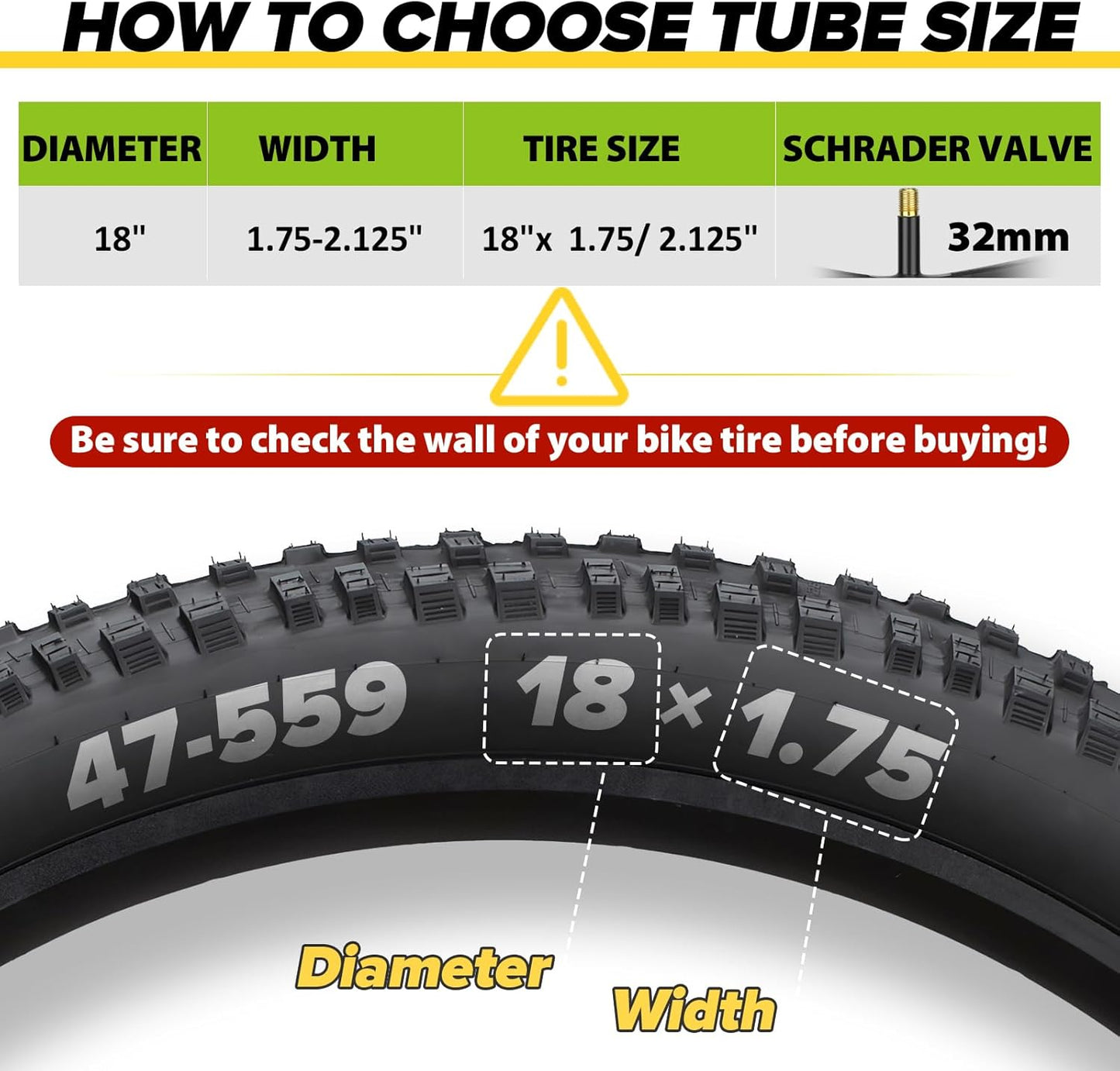 Reliable Bicycle Tube - 2 Pack 12-29 Inch with 32mm AV Schrader Valve & Tire Levers