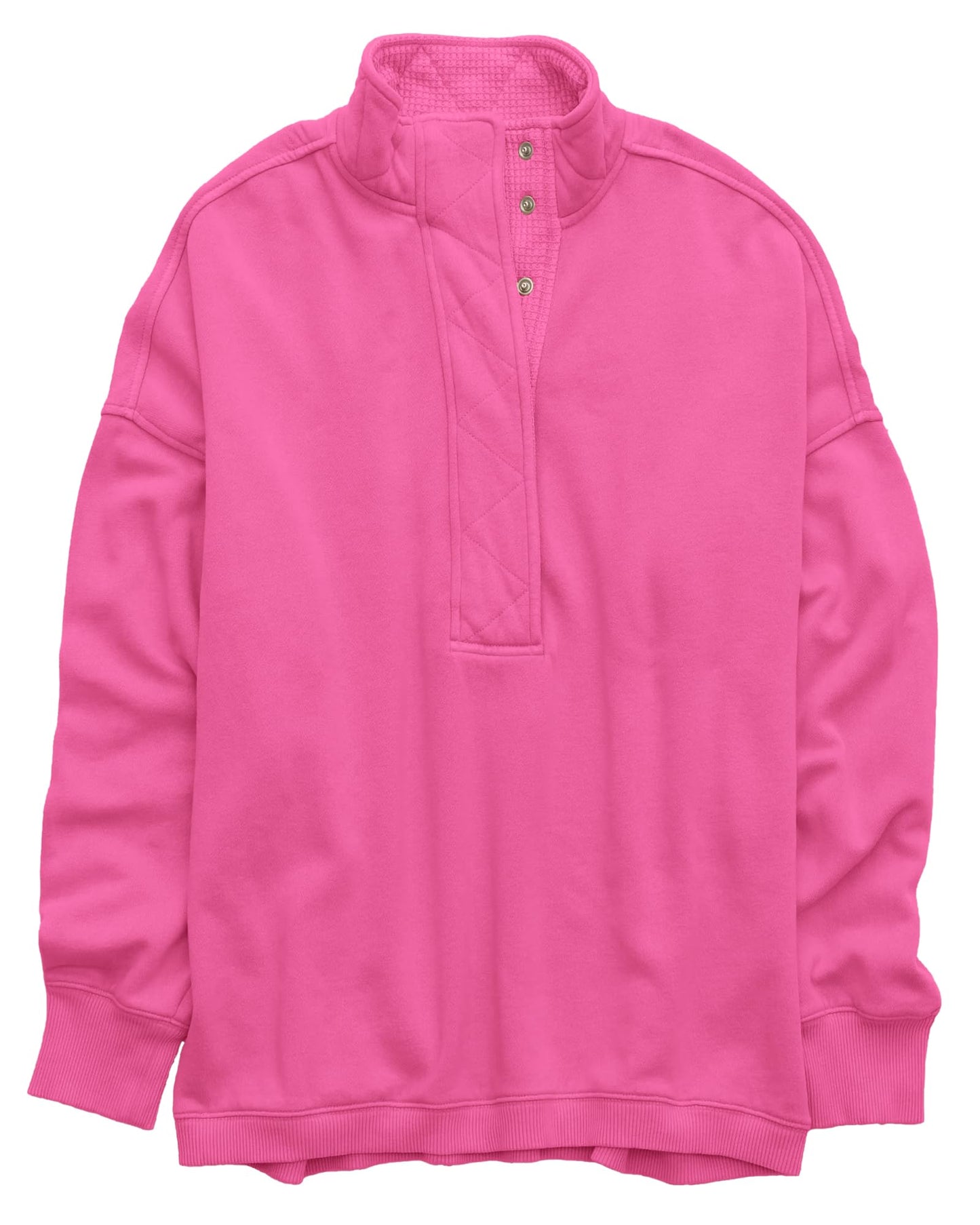 Gacaky Sweatshirt for Women Oversized Casual Long Sleeve Button Henley Neck Pullover Tops Fashion Outfits Clothes Hot Pink S
