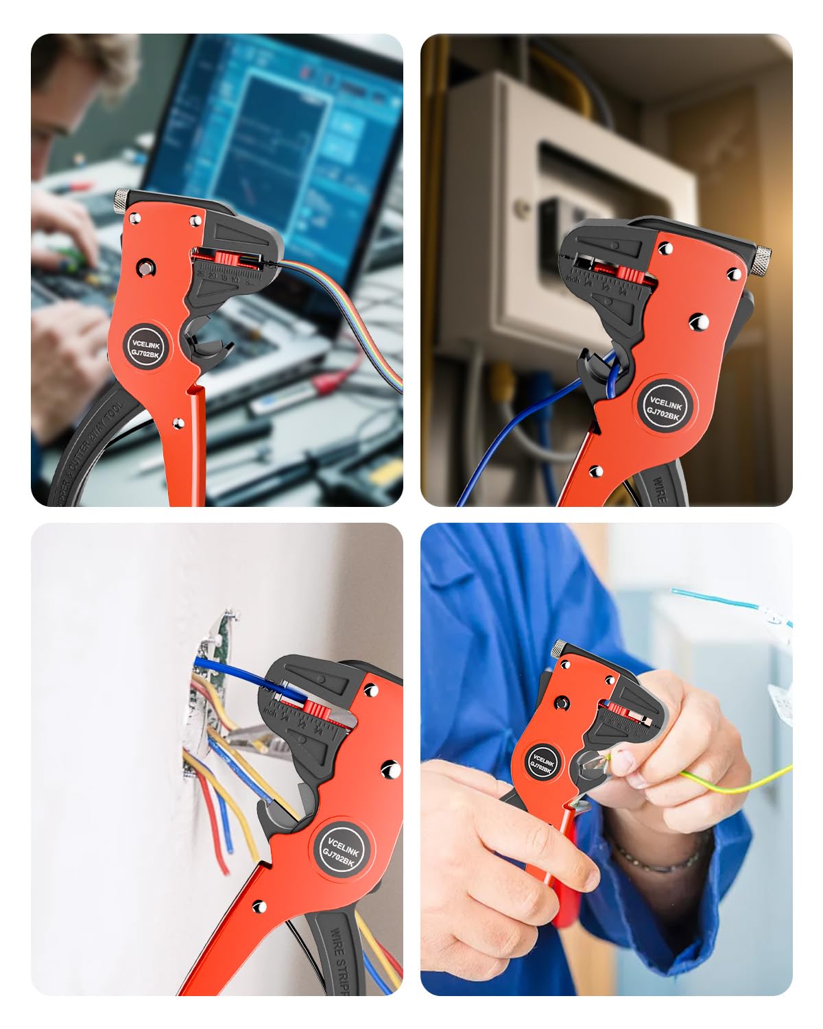 VCELINK Automatic Quickstrip Wire Stripper and Cutter, Professional Quick Strip Wire Stripper, 2 in 1 Adjustable Electrical Cable Wire Stripping Tool&Eagle Nose Self-Adjusting Wire Pliers, Black