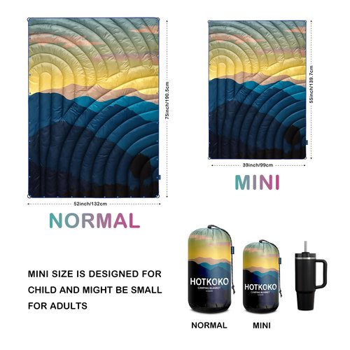 hotkoko Mini Camping Blanket,Lightweight Puffy Printed Camping Blanket Packable Outdoor Blanket for Camping,Traveling, Stadium, Hiking, Picnics